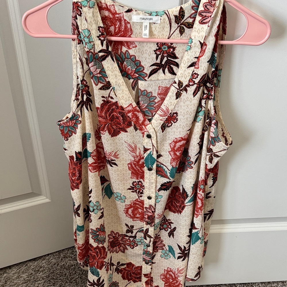 Maurices Floral Sleeveless Blouse - Red and Teal